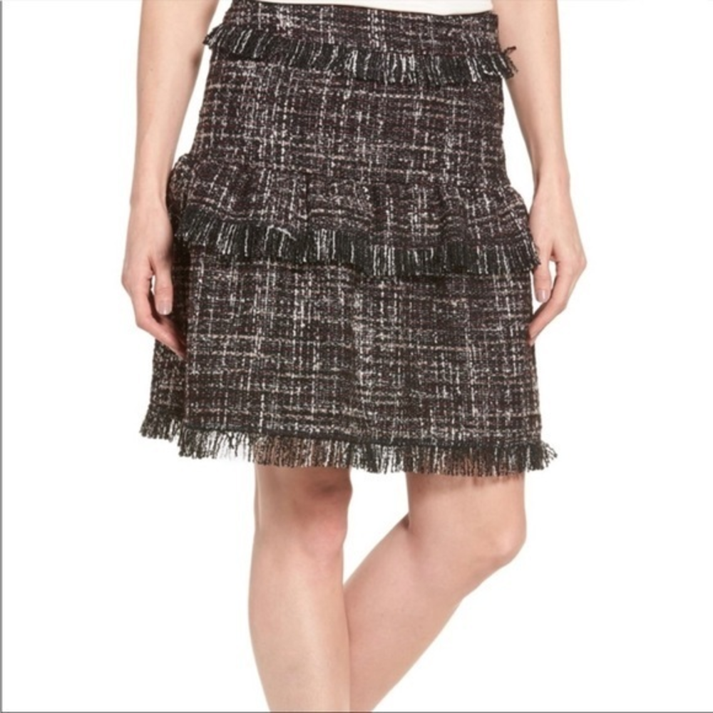 HALOGEN Black Pink White Raw-Edge Tweed Skirt Size 8‎
